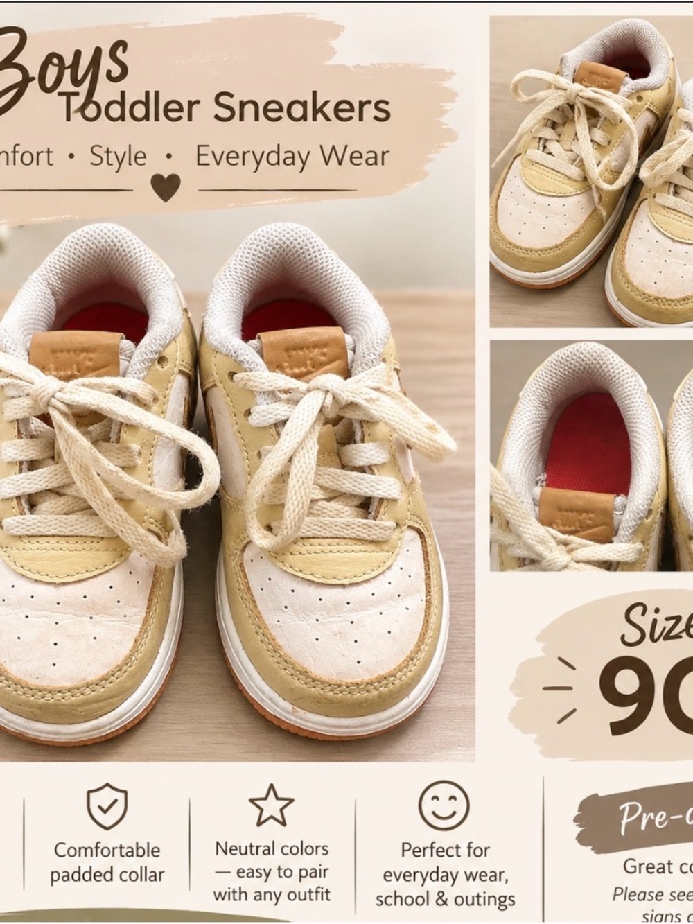 Nike Kids Sneakers in Beige and Cream with Red Lining